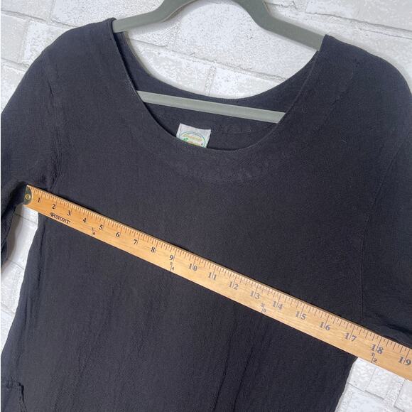 Drawstrings of Malibu XS Lagenlook Tunic Travel Dress 100% Cotton Flowy Black - Picture 7 of 8
